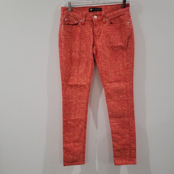 Levis Womens Jeans Size 27 524 Too Superlow Orange Patterned Black Tab Skinny‎ - Picture 1 of 8